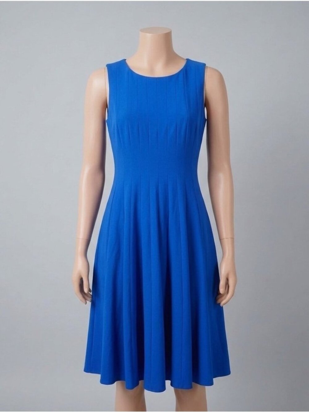 J. Peterman Royal Blue Fit and Flare Midi Dress Womens 12 Pleated Sleeveless